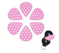 Pink Polka Dots Guitar Picks 6 Pack, 0.46mm Thickness Celluloid Bass Pick with Leather Guitar Pick Holder Keychain Abstract Art Pics Plectrum for Acoustic Electric Guitar, Ukulele, Bass