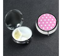 Pink Polka Dots Pill Box with Mirror 3 Compartment Decorative Pill Case for Purse or Pocket Small Round Pill Organizer Weekly Metal Medicine Tablet Vitamin Holder Travel Gift