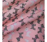 Pink Polycotton Fabric with Black & White Scottie Dogs (Per Metre)