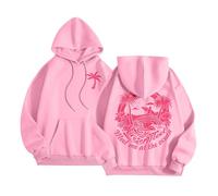 Pink Pom Puff Hoodie Cute Pink Graphic Hoodies for Teen Girls Preppy Sweatshirt Loose Fit Casual Long Sleeve Hooded Pullover Tops with Pockets UK 2024