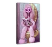 Pink Poodle Art on A Golden Toilet Canvas Poster Wall Art Decor Print Picture Paintings for Living Room Bedroom Decoration 16x24inch(40x60cm)