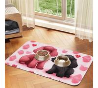 Pink Poodles Dogs Dog Food Mats for Floors, 12x18 Inch Non-Slip Super Absorbent Pet Food Mat, Dishwasher Dog Mat for Food and Water, Cute Rubber Quick Dry Pet Feeding Mat for Dogs Puppy Cats
