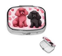 Pink Poodles Dogs Pill Box 2 Compartment Medicine Pill Organizer Square Pill Case for Purse & Pocket Travel Pillbox Portable Metal Medicine Vitamin Fish Oil Organizer Unique Gift