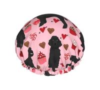 Pink Poodles Dogs Print Premium Double Layer Shower Cap For Women With Reusable Shower Cap For Hair - Waterproof Plastic Cap - Shower Caps For Long, Short And Curly Hairs