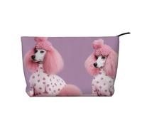 Pink Poodles Dogs Prints Corduroy Makeup Bag for Women Girls, Spacious Travel Cosmetic Organiser for Make-up, Toiletries & Essentials
