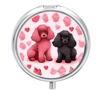 Pink Poodles Dogs Small Pill Case Round Weekly Pills Organizer with Mirror 3 Compartments Portable Travel Daily Pills Container Cute Pill Box for Fish Oil Supplement