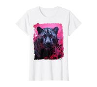 Pink Pop Art Panther Black Value Graphic T-Shirt, Women, White, L