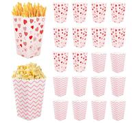 Pink Popcorn Boxes Paper Large 22PCS Striped Heart Popcorn Bags for Party Wedding Pink Pop Corn Boxes 16.5x9x7cm/6.49x3.54x2.75 Popcorn Bucket for Picnics Movie Night Birthday Holiday Favor Supplies