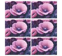 Pink Poppy Floral Leaves christmas placemats for dining table vinyl rectangle quilted placemats for round tables set of 6 12x18
