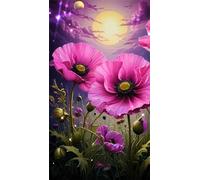 Pink Poppy Flowers Diamond Art Kits,5D Diamond Painting Kits for Adults,DIY Full Round Drill Diamond Painting Kits for Beginners Rhinestone Embroidery Picture Art for Home Decor 100x210 cm