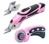 Pink Power Electric Fabric Scissors for Crafts, Sewing, Cardboard, Carpet & Scrapbooking - Heavy Duty Cutting Tool, Automatic Cordless Electric Scissors Fabric Cutter & Rotary Cutter Set (Pink)