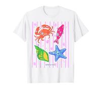 Pink Preppy Stripes Summer Vibes Beach Sea Ocean Creatures T-Shirt