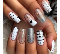 Pink Press on Nails Short Square Cute Fake Nails Valentine’s Day Press with Bow-Knot Designs Pink Acrylic Nails Full Cover False Nails with Designs for Women 24PCS (valentines nails9)