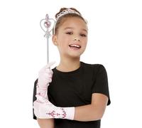Smiffys Pink Princess Kit Wand, Tiara & Gloves, Girls Fancy Dress, Princess Dress Up Accessories