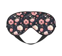 Pink Print Flowers On Black Sleep Mask Eye Mask with Adjustable Strap, Eye Sleep Shade Cover Blocks Light for Women Men Airplane Travel Nap Meditation