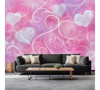Pink Print Mural Wallpaper - Elegant Heart-Shaped Dynamic Romantic Non-Woven Photo Wallpaper, Premium Art Wall Mural Decor for Living Room Kids' Bedroom & Home Interiors, W 350 x H 256 cm