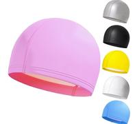 Pink PU Swim Cap for Adults, Flexible Water-Resistant Swimming Hat, Comfortable Lightweight Pool Training Cap for Women and Men, for Swimming, Aqua Fitness, Beach and Water Sports