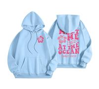 Pink Puff Graphic Oversized Hoodies for Women Kids Teen Girls Meet Me at The Ocean Casual Cute Preppy Sweatshirts Pullover Long Sleeve Streetwear Y2K Tops Womens Hoodies,Light Blue,S