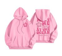 Pink Puff Graphic Oversized Hoodies for Women Kids Teen Girls Meet Me at The Ocean Casual Cute Preppy Sweatshirts Pullover Long Sleeve Streetwear Y2K Tops Pink Puff Hoodie Kids 9-10,Pink,S