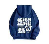 Pink Puff Graphic Oversized Hoodies for Women Kids Teen Girls Meet Me at The Ocean Casual Cute Preppy Sweatshirts Pullover Long Sleeve Streetwear Y2K Tops Ladies Sweatshirts,Blue,S