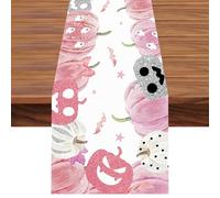 Pink Pumpkin Halloween Runner Tables, Holiday Kitchen Decor Pink, Halloween Dinner Table Decorations for Home Indoor Outdoor Party 72 x 12in