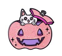 Pink Pumpkin White Cat Glitter Halloween Brooches Lapel Pins for Women Men Daughter Funny Enamel Animal Pins Brooch Badge for Bag Hats Backpacks Holiday Party Accessory Jewelry