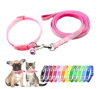 Pink Puppy Collar And Lead Sets Pawprint Small Dog Collar And Lead Set Adjustable Cat Collars With Bell For Tiny Little XXS XS Extra Small Breed Pets Dogs Kittens Girls Female