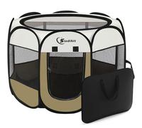 Pink Puppy Playpen for Middle Dog Cat, Dogs Tent Crate Cage Indoor/Outdoor, Portable Pop Up Dog Kennel with Carrying Bag for Rabbits, Removable Top (Coffee, Small (29" x 29" x 17"))