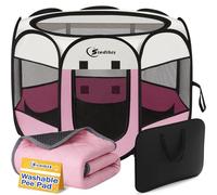 Pink Puppy Playpen for Middle Dog Cat, DogsTent Crates Cage Indoor/Outdoor, Portable Pop Up Dog Kennel with Carrying Bag for Rabbits, Removable Top (Pink, Small (29" x 29" x 17") with pad)