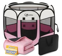 Pink Puppy Playpen for Middle Dog Cat, DogsTent Crates Cage Indoor/Outdoor, Portable Pop Up Dog Kennel with Carrying Bag for Rabbits, Removable Top (Pink, Small (29" x 29" x 17") with pad)