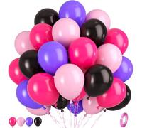 Pink Purple Black Balloons, 50pcs Hot Pink and Purple Balloons, Matte Hot Pink Purple Black Macaron Pink Balloon for Girls Woman Party Birthday Gender Reveal Baby Shower Valentine Wedding Decorations