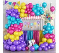 Pink Purple Blue Balloon Arch, 132 Pcs Magic Balloon Garland with Hot Pink Teal Blue Purple and Yellow Balloons, Multicolor Fiesta Rainbow Carnival Neon Balloons for Princess Birthday Party Decoration