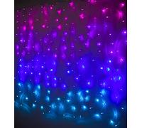 Pink Purple & Blue Ombre LED Curtain Lights with Remote, Rainbow Waterfall String Lights Ombre Hanging Fairy Mermaid Light for Teen Room, Girls Room, Mernaid, Bedroom, Birthday, Cute Halloween Décor