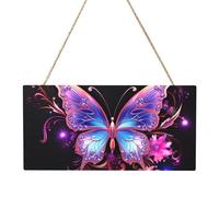 Pink Purple Butterfly Rectangular MDF Wood Plaque Wall Art with Full Print and Hanging Rope for Home Wall Decor, Farmhouse Sign for Door, Window or Wall (Multiple Sizes)