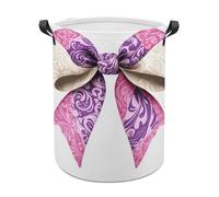 Pink Purple Coquette Bow Cream Fabric Laundry Baskets Laundry Hamper Waterproof Foldable Storage Bin Dirty Clothes Laundry Basket for Living Room Bathroom