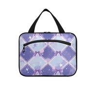 Pink Purple Cute Bow Check Hanging Bag for Men Traveling with Hook, Designer Essential kit Bag for Men for Womens Bathroom estuche de maquillaje para Mujer L
