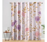 Pink Purple Floral Curtains Blackout, 52x84 Inch 2 Panels - Botanical Gold Leaf Pattern Black Out Curtains, Home Decor, 84 Drop Eyelet Window Drapes for Bedroom, Living Room ZL253