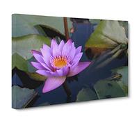 Pink Purple Flower Lotus No.1 Modern Canvas Wall Art Print Ready to Hang, Framed Picture for Living Room Bedroom Home Office Décor, 20x14 Inch (50x35 cm)