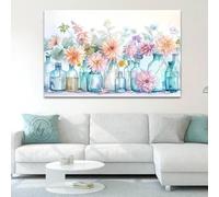 Pink Purple Flowers in Glass Bottle Wall Art Canvas Painting Prints Modern Artwork for Living Room Home Wall Decor 20x35cm Frameless