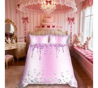 Pink Purple Glitter Duvet Cover,Children Silver Geometric Diamond Bedding Set,Bling Party Comforter Cover for Girls Room Decor,Women Abstract Lightweight Bedspread Cover King Size with 2 Pillow Cases