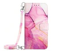 (Pink purple gold long lanyard, Google Pixel 6A 5G) Suitable for Google 8 marble crossbody card slot mobile phone case with hand strap wallet case women's shoulder strap Google 7A leather case