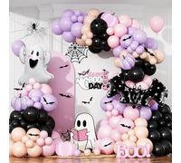 Pink Purple Halloween Balloon Arch Garland Kit, 125pcs Pastel Witch Halloween Balloon with Bat & Cute Ghost Foil Balloons for Girls Baby Shower halloween Boo Spooky Season Indoor Party Decorations