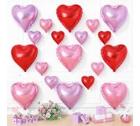 Pink Purple Heart Balloons, 19PCS Light Purple and Red Pink Heart Shape Balloon, 18Inch with 10Inch Purple Pink Helium Foil Love Balloon for Girls Birthday Marriage Wedding Mother's Day Decoration