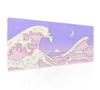 Pink Purple Japanese Anime Gaming Mouse Pad XL Cute Kawaii Aesthetic Sea Wave Extended Large Desk Mat Non-Slip Rubber Base Stitched Edge Long Keyboard Mousepad for PC Computer Laptop,31.5×11.8 in