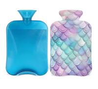 Pink Purple Mermaid Scales Hot Water Bottle with Cover, Colorful Fish Scale 2L Hot Water Bag for Pain Relief, Neck Soft and Shoulder, Hand Feet Warmer, Hot and Cold Compress for Adult Kids
