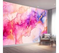 Pink Purple Non-Woven Wall Murals - Modern Abstract Wave Marble Wallpaper for Living Room Tv Backdrop Kids Room Decor, Easy to Install, 150 x 105 cm (W x H)