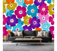 Pink Purple Print Mural Wallpaper - Retro Flowers Elegant Vibrant Non-Woven Photo Wallpaper, Premium Art Wall Mural Decor for Living Room Kids' Bedroom & Home Interiors, W 300 x H 210 cm