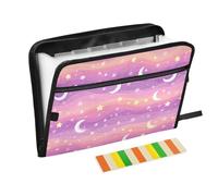 Pink Purple Starry Sky Moon Expanding File Folder 13 Pockets Accordion File Organiser Folders for Paperwork A4 Storage Portable Document Organiser Filing Wallet