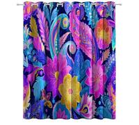 Pink-Purple Super Soft Curtain for Bedroom W 55.1" x L 102.4", Thermal Eyelet Curtains for Sun Blocking with Delicate Flowers Vibrant Pattern for the Living Room - 2 Panels