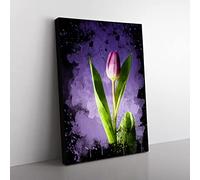 Pink Purple Tulip Flower No.4 Modern Cb Canvas Wall Art Print Ready to Hang, Framed Picture for Living Room Bedroom Home Office Décor, 60x40 cm (24x16 Inch)